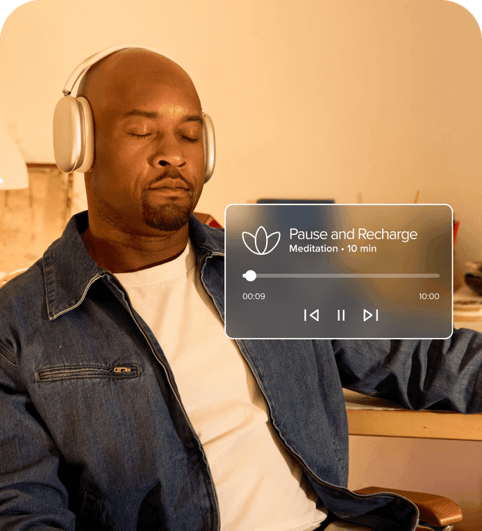 Man listening to headphones with his eyes closed